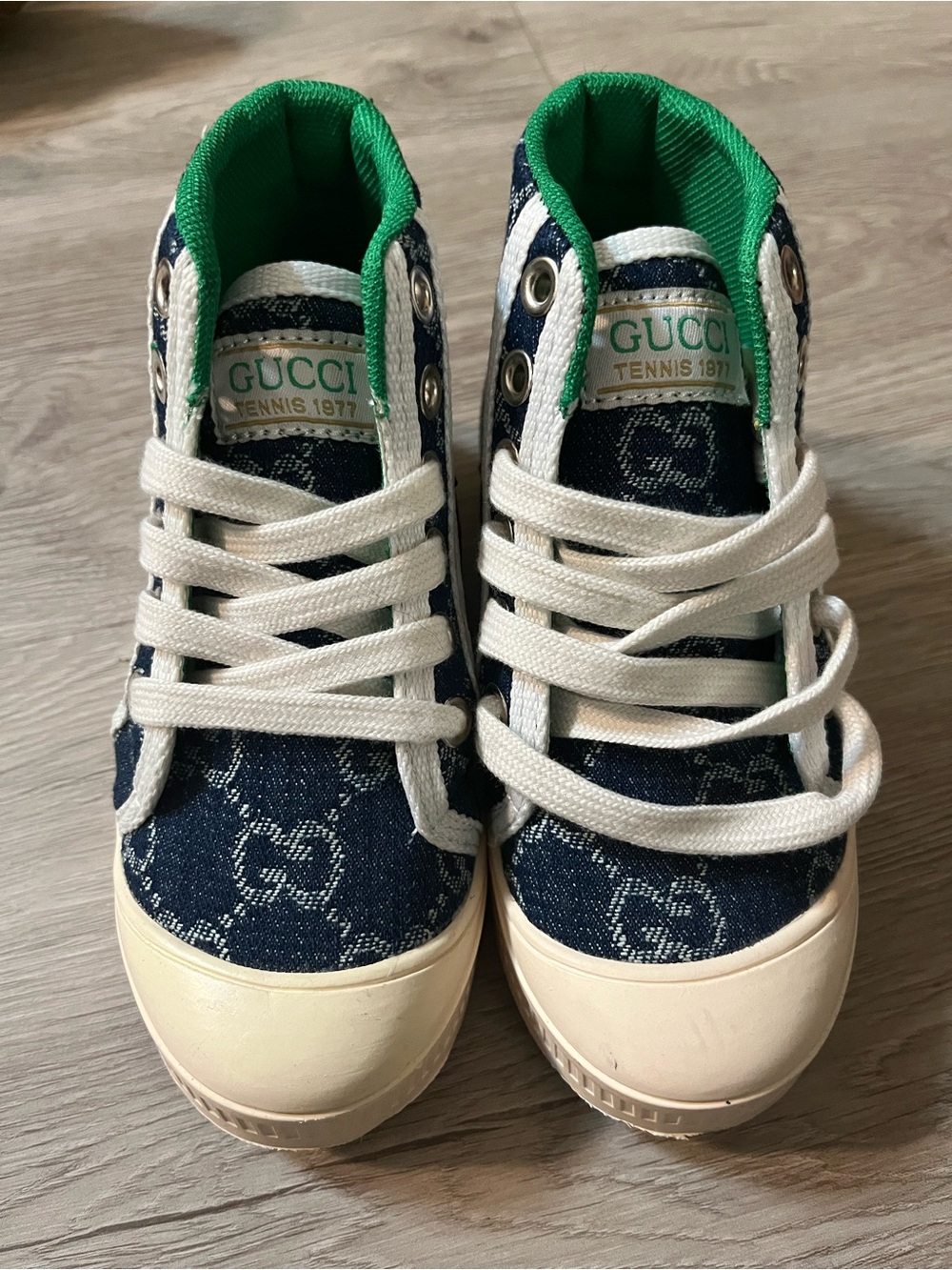 Gucci Tennis 1977 High Top Denim Canvas Kids Sneakers EUR 27 / US 10.5